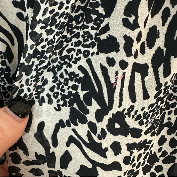 Elan | Black and White Animal Print Long Sleeve Tiered Mini Dress Small NWT - Picture 6 of 6